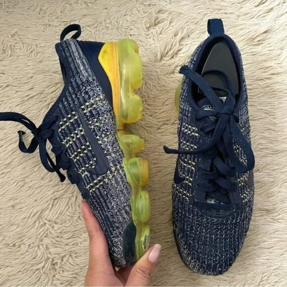 Nike Air Vapormax Flyknit 3 GS College Navy Orange Runners - 6 - Picture 11 of 12